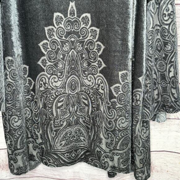 Valerie Stevens Slate Crushed Velvet Burnout Open Front Kimono Size Large New - Picture 4 of 11